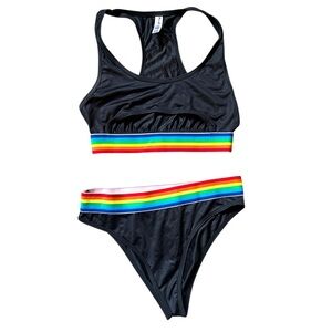 Dolls Kill Pride Black Bikini with Rainbow Stripes